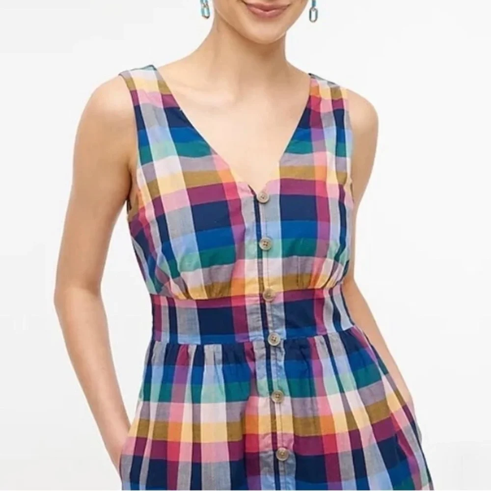 J. Crew Plaid Midi Button Dress